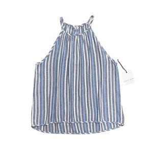 Bella Dahl Kia Halter Top‎  Size Small Blue White Striped Linen Tank Keyhole NWT